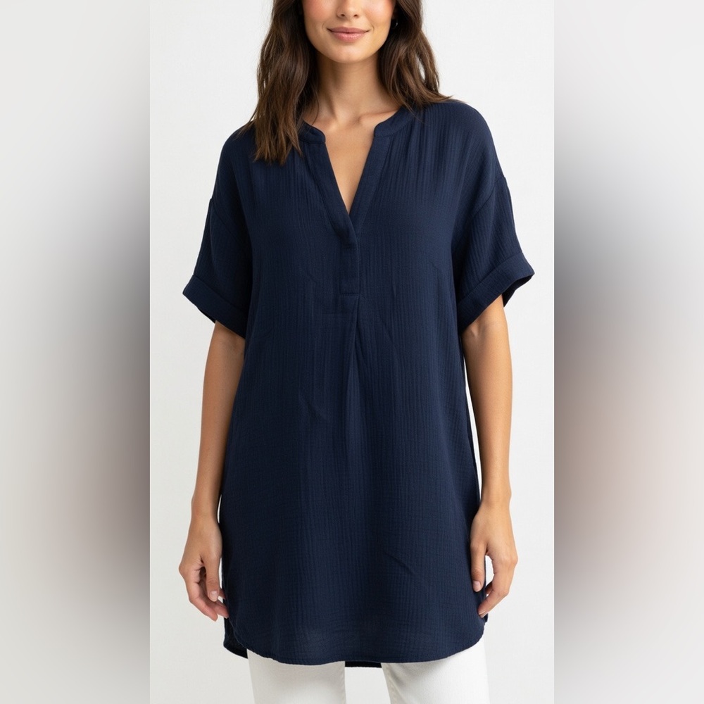 Vineyard Vines Navy Blue Short Sleeve Cotton Tunic Dress size large